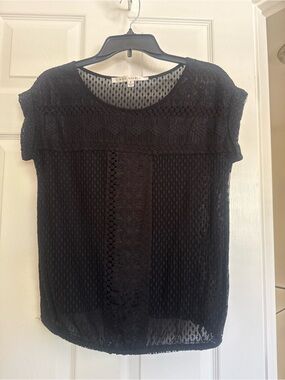 Max Studio Black Lace Short Sleeve Blouse